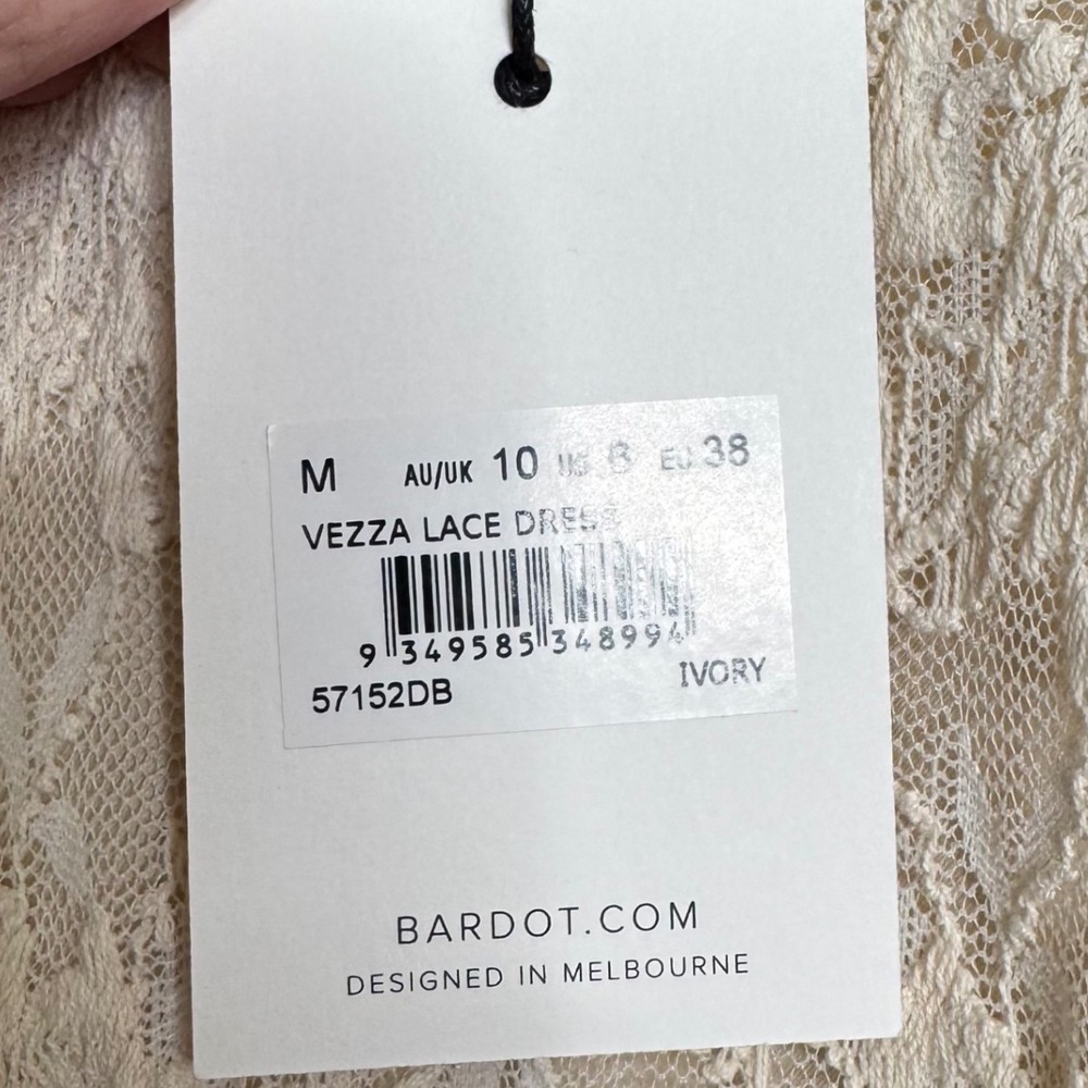 Bardot Vezza Lace Dress Ivory Mini Women Med 6 Stretch Wedding Bridal Romantic - Picture 6 of 11